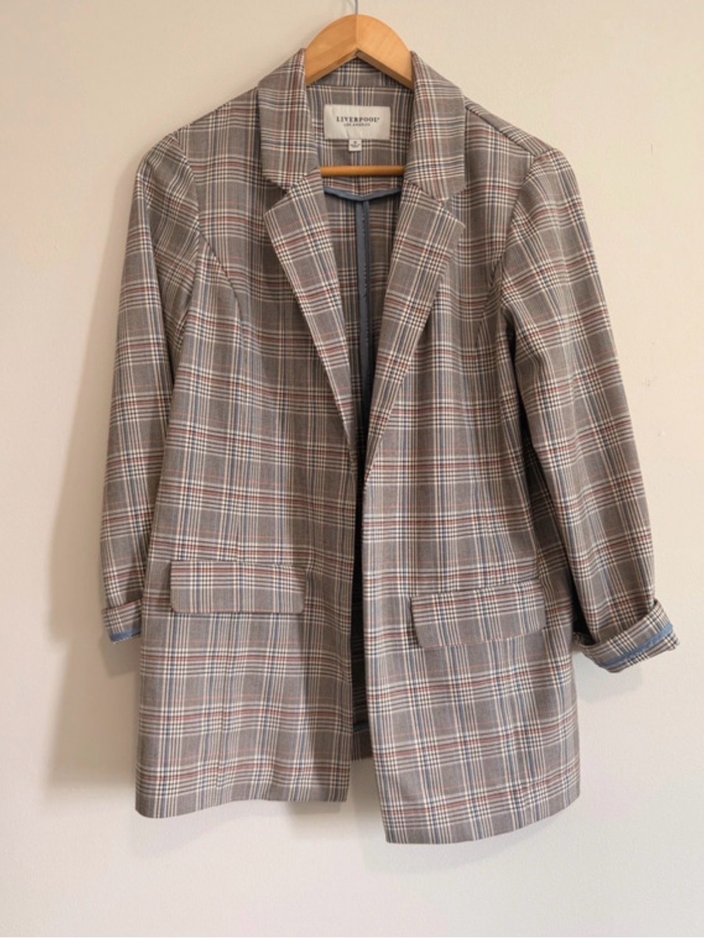 Liverpool Plaid Blazer in Gray with Brown & Cream Accents